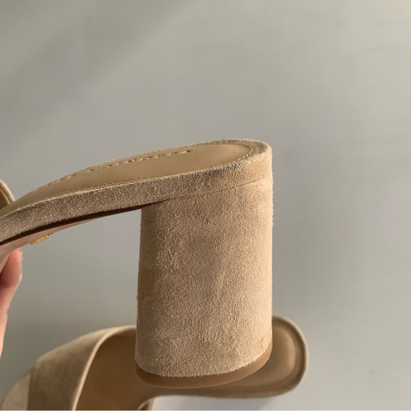 Veronica Beard 9.5 Dali Block Heel Sandals Suede Tan Beige - Picture 7 of 12